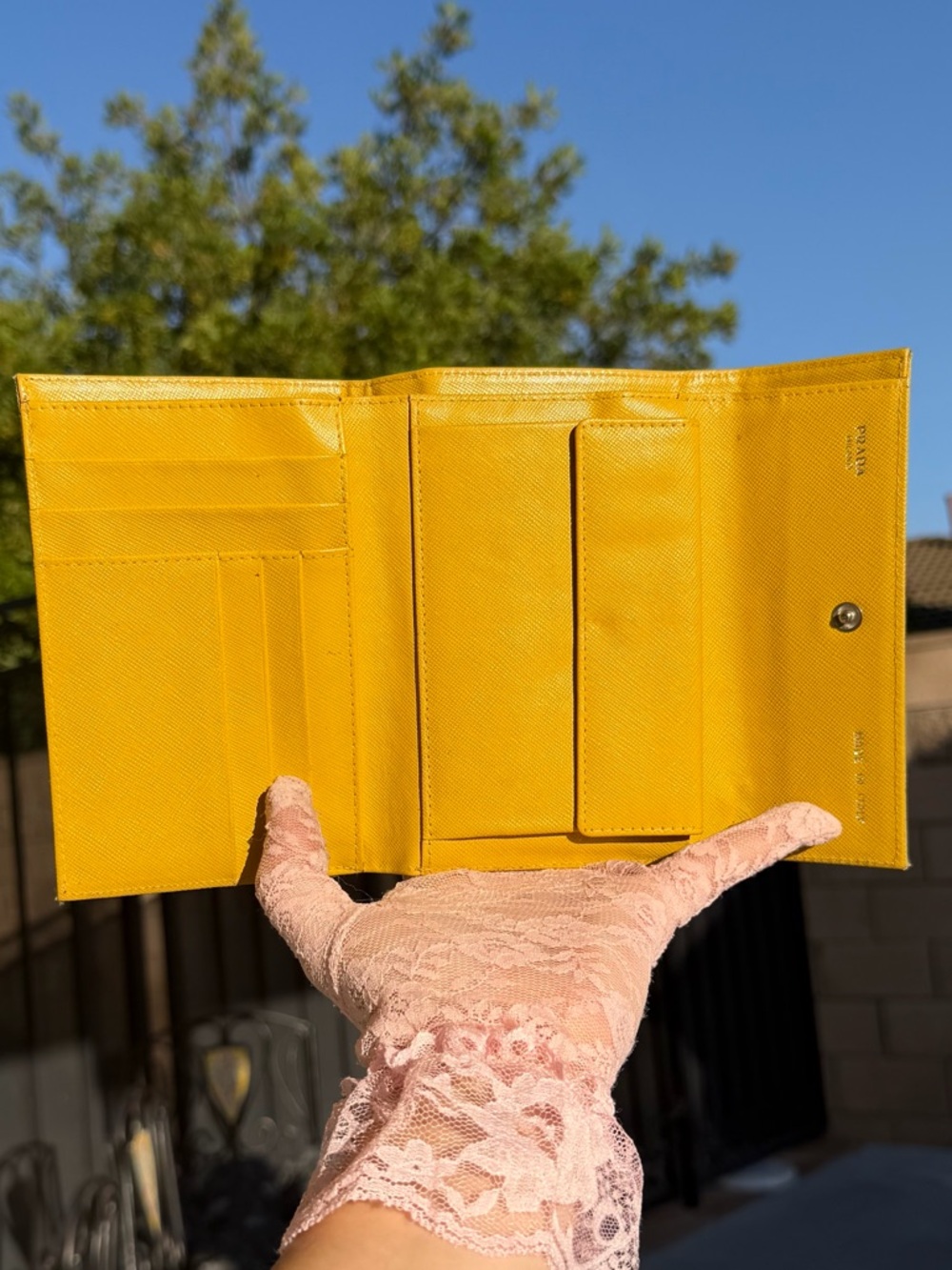 PRADA Yellow Nylon Trifold Wallet - Picture 5 of 8